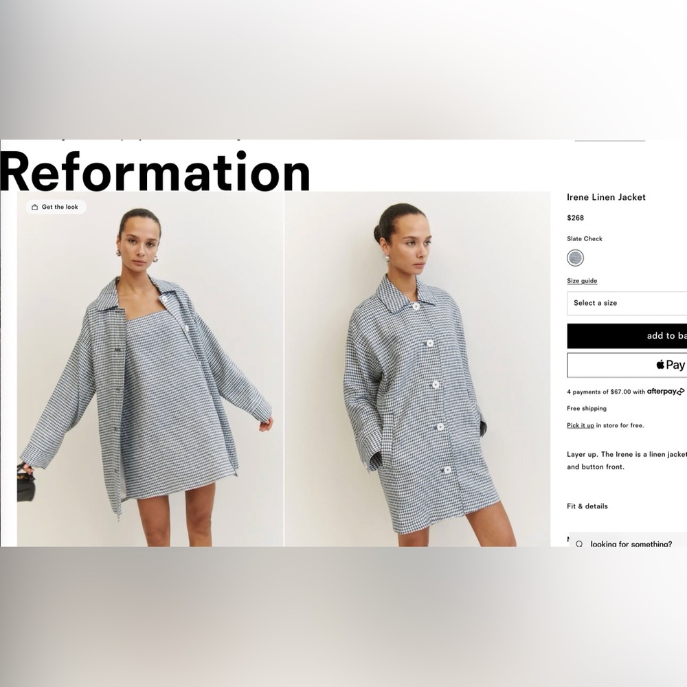 ISO Reformation “Irene” Gingham Jacket